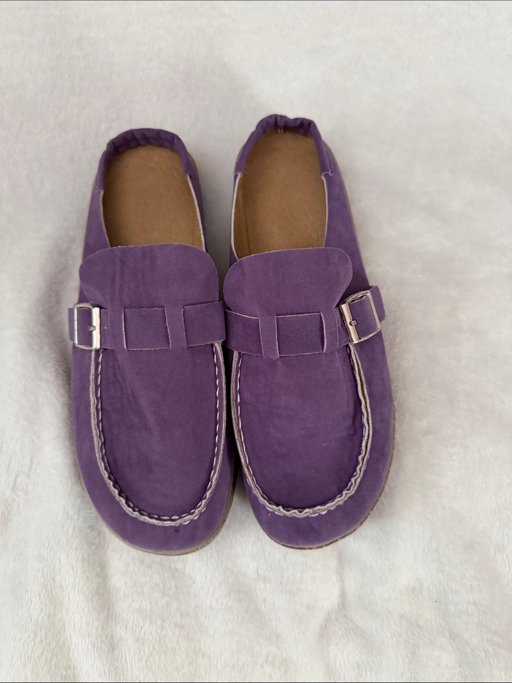 Source Unknown Purple Suede Slip-On Mules with Buckle